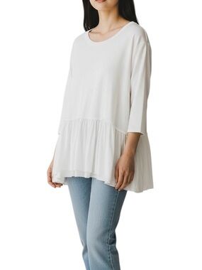 Entro Scoop Neck Peplum Longsleeve T-Shirt White Large